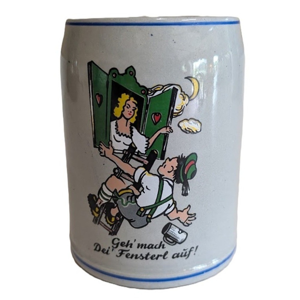 Vintage German Stein Beer Mug Simon Peter Gerz Germany, Gray Ceramic, 0.5 Liter